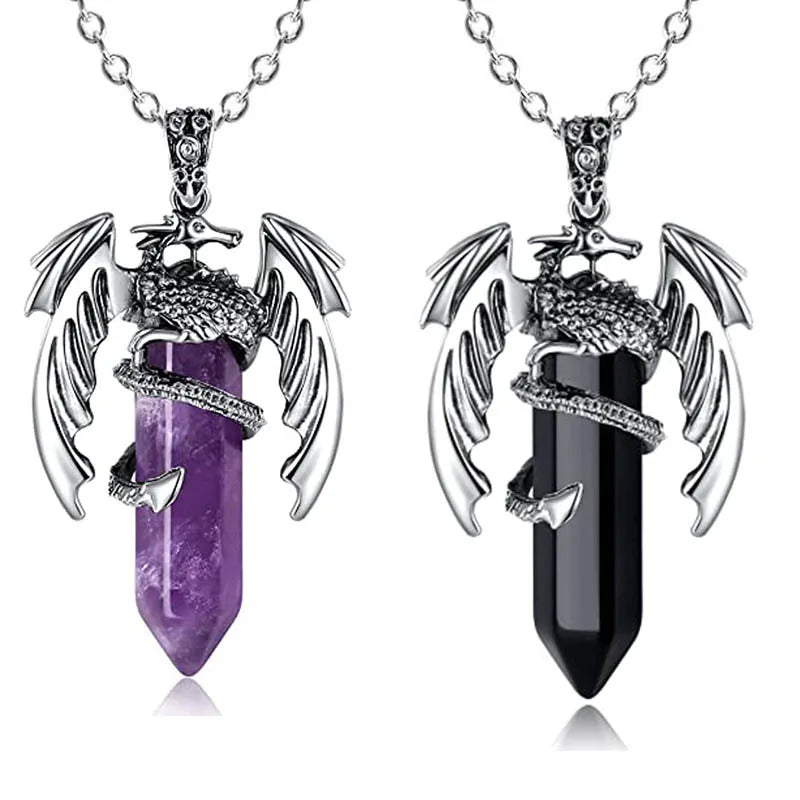 1pcs Stainless Steel Crystal Necklace Pendant Trendy hip-hop Style Cool Flying Hexagonal Dragon Crystal Necklace Jewelry Vera Lux