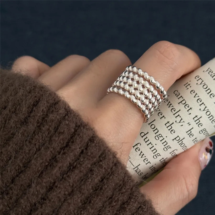 925 Sterling Silver Chain Knot Ring For Women Wrap Wide Band Rock Geometry Punk Jewelry Gift Wholesale Dropshipping Vera Lux