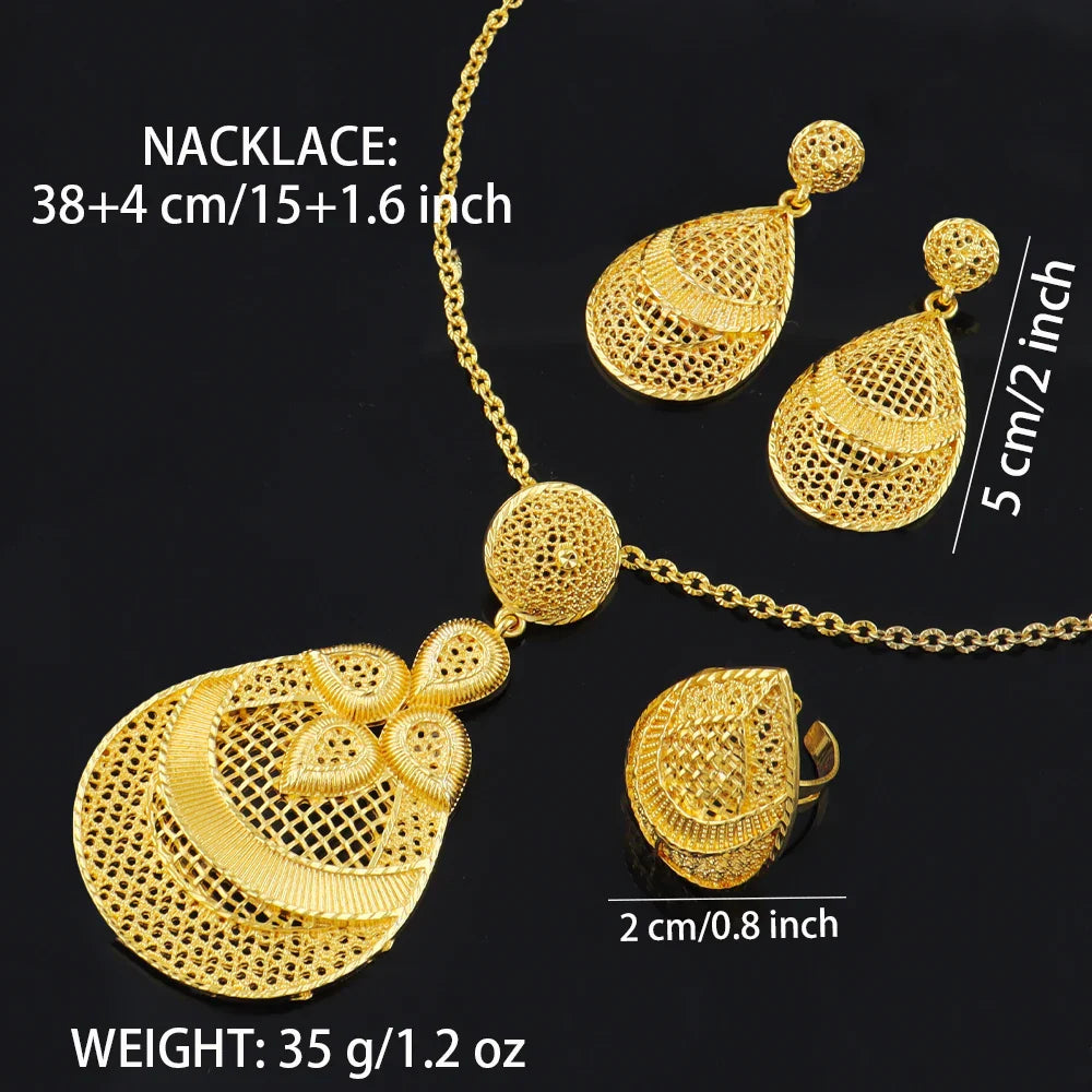 24k gold color party necklace earrings rings set luxury gold jewelry sets for woman wedding party Accessories Vera Lux