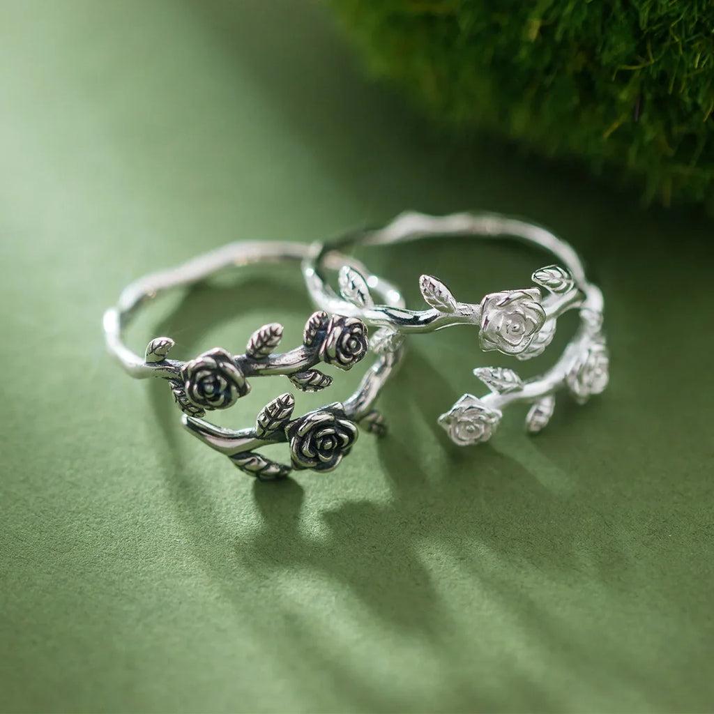 925 Sterling Silver Roses Branch Adjustable Rings For Women Engagement Wedding Female Luxury Jewelry Accessories Jewellery Vera Lux