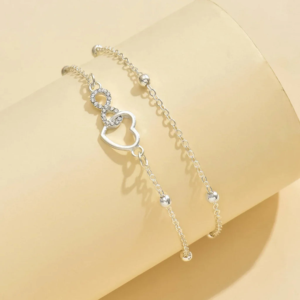 S925 heart-shaped double-layer ankle bracelet, simple and elegant, suitable for daily wear, hypoallergenic Vera Lux