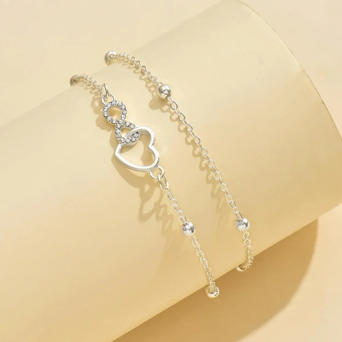 S925 heart-shaped double-layer ankle bracelet, simple and elegant, suitable for daily wear, hypoallergenic Vera Lux