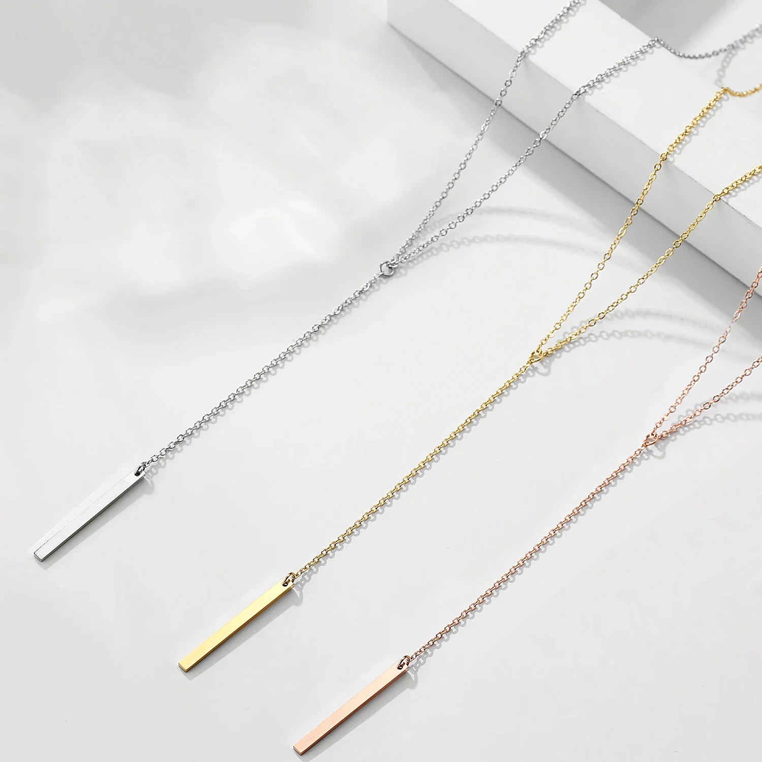 SUNIBI Vertical Bar Pendant Necklaces Stainless Steel Simple Long Lariat Chain Minimalist Dangle Necklace for Women Jewelry Gift Vera Lux