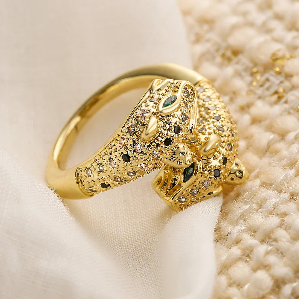 NEWBUY New High Quality Gold-Plated Zircon Hip-Hop Style Rings Fashion Delicate Leopard Ring Women's Party Jewelry Accessories Vera Lux