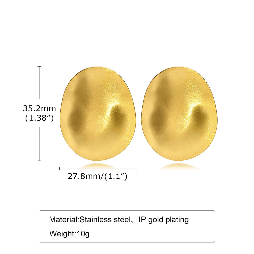 Matt Large Stainless Steel Stud Earring for Women, Pairs Chic Oval Irregular Ear Jewely Vera Lux
