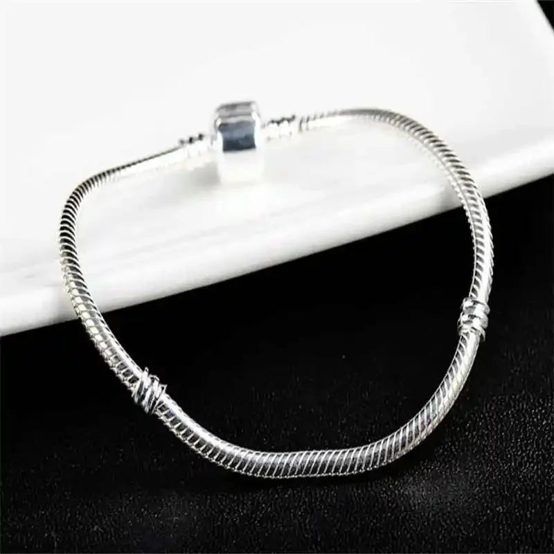 Famous Brand Original Certified 925 Sterling Silver Bracelet for Women DIY Charms Beads Snake Link Chain Classic Wrist Jewelry Vera Lux