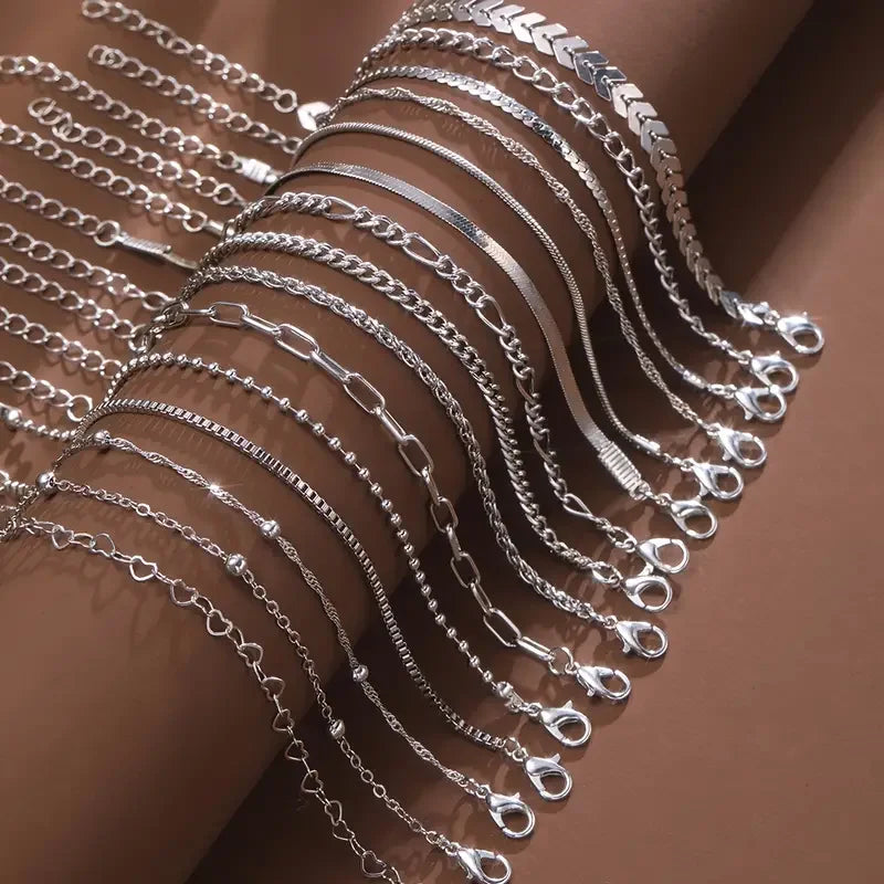 5/15 Pcs Set Silver Color Chain Bead Bracelets for Women Simple Elegant Vacation Beach Party Casual Jewelry Versatile Daily Wear Vera Lux