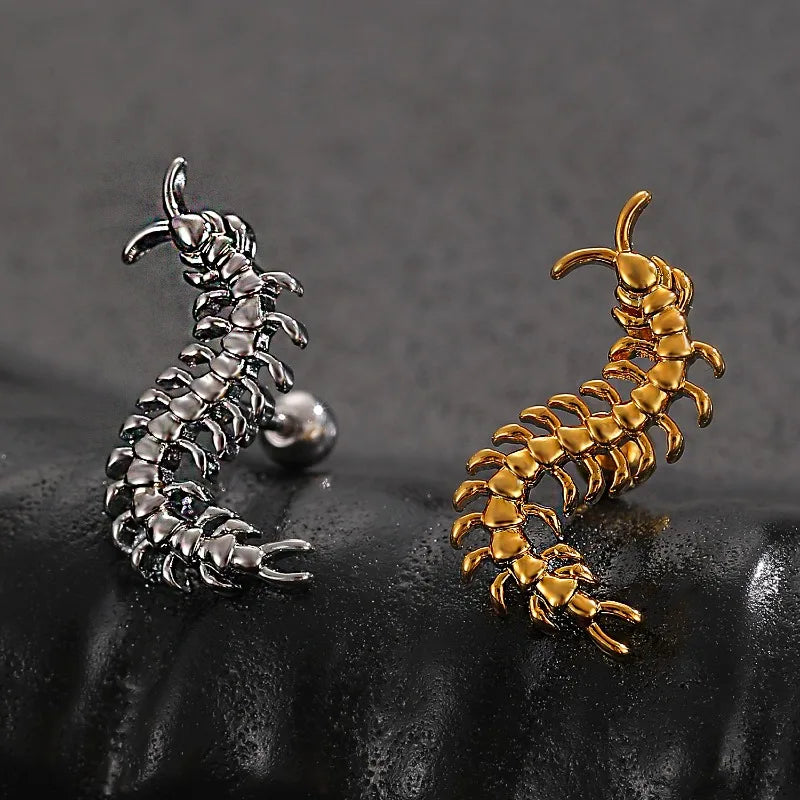 A Personalized Stainless Steel Centipede Earring, Trendy Men's and Women's Hip-hop Rock Avant-garde Jewelry Ear Studs Vera Lux
