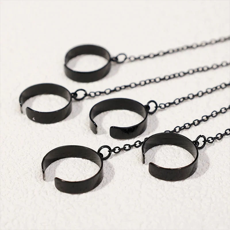 Punk Geometric Black Color Chain Wrist Bracelet Ring For Women Men Open Ring Silver Link Chain Girls Cool Design Fashion Jewelry Vera Lux