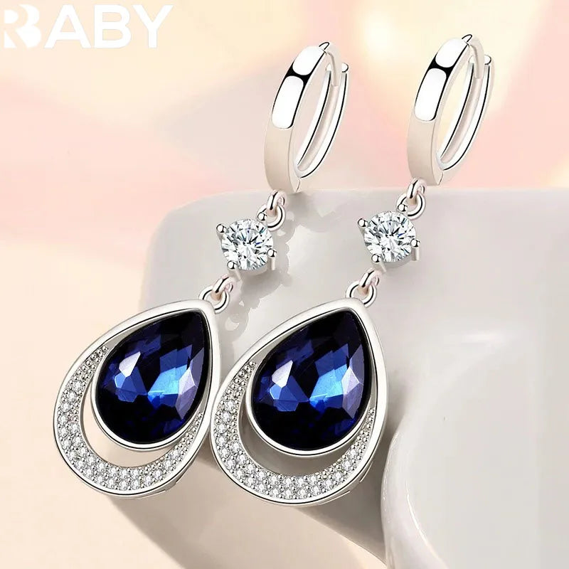 925 Sterling Silver Jewelry Oval Gemstones Water Drop Shaped Earrings for Women Emerald Sapphire Zircon Engagement Ear Drops Vera Lux