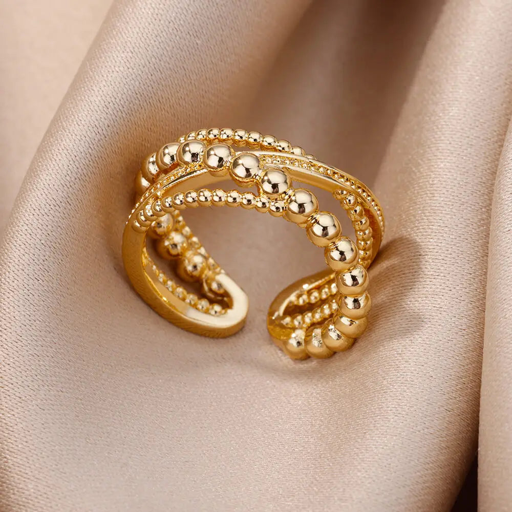 Stainless Steel Bead Twist Cross Rings For Women Gold Plated Irregular Opening Ring Wedding Aesthetic Jewelry anillos mujer Vera Lux
