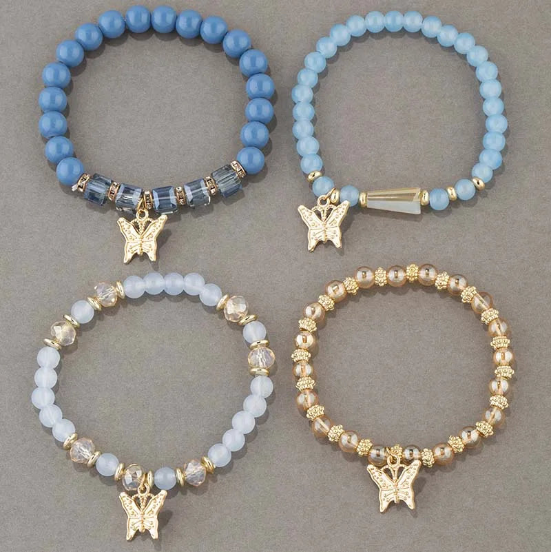 4Pcs Bohemian Butterfly Charm Bracelet Set For Women Crystal Beads Chain Bangle Female Fashion Party Jewelry Gift Vera Lux
