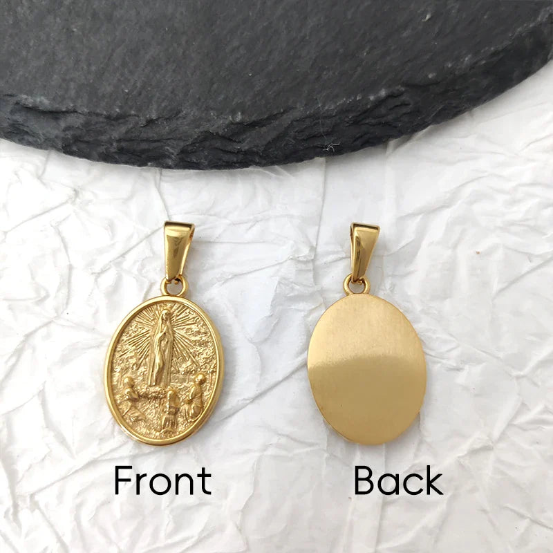 Hip Hop Jesus & Virgin Mary Pendant Necklace - 18K PVD Gold Plated Stainless Steel Jewelry for Men Gift Vera Lux