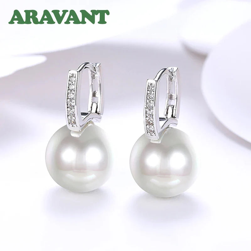 Aravant 925 Silver 18K Gold 12mm Pearl Drop Earrings For Women Wedding Fashion Jewelry Vera Lux