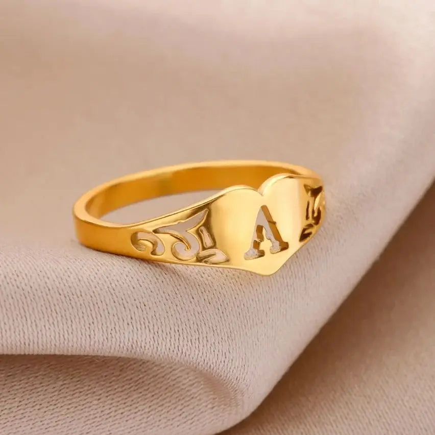 Fashion Hollow Initial Letter Heart Rings For Women Gold Color Stainless Steel A-Z Letter Ring Aesthetic Wedding Jewelry Gift Vera Lux