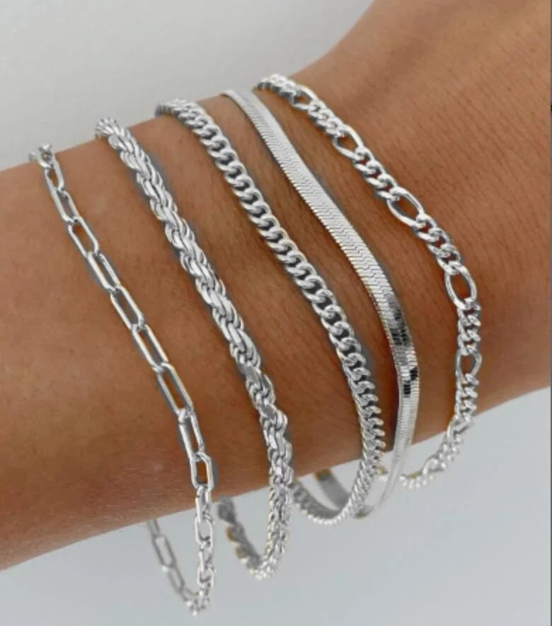5/15 Pcs Set Silver Color Chain Bead Bracelets for Women Simple Elegant Vacation Beach Party Casual Jewelry Versatile Daily Wear Vera Lux