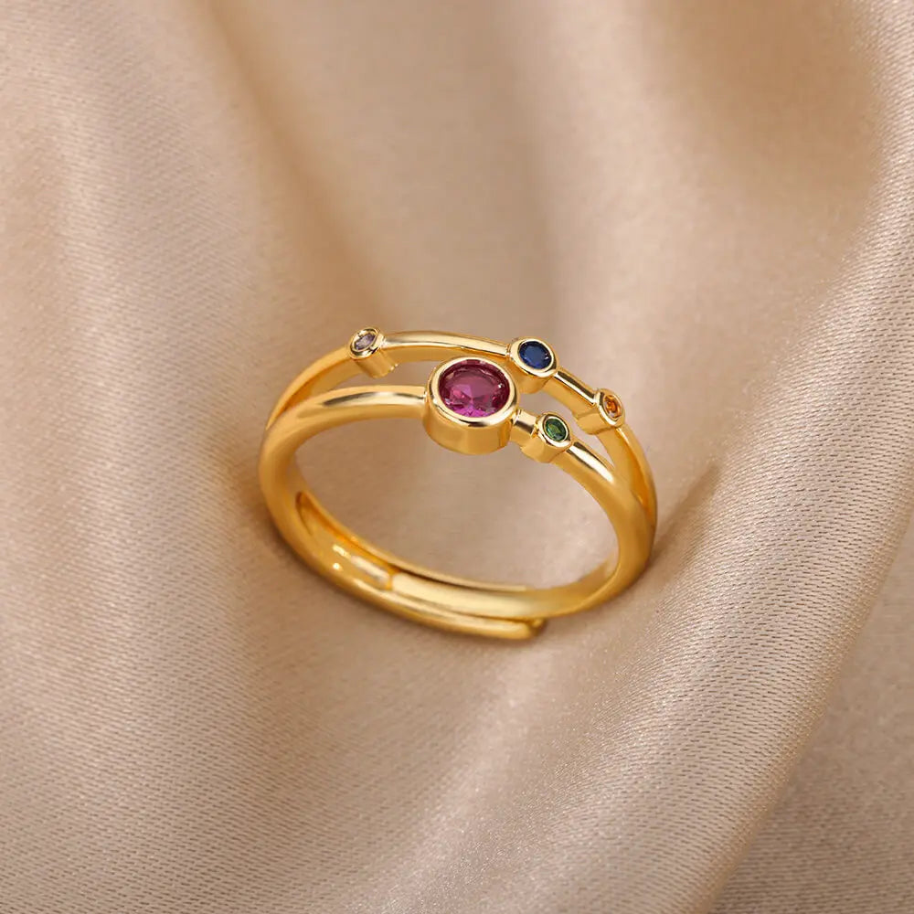 Colorful Zircon Round Stone Rings For Women Stainless Steel Gold Color Finger Ring  Wedding Aesthetic Jewelry Gift bijoux femme Vera Lux