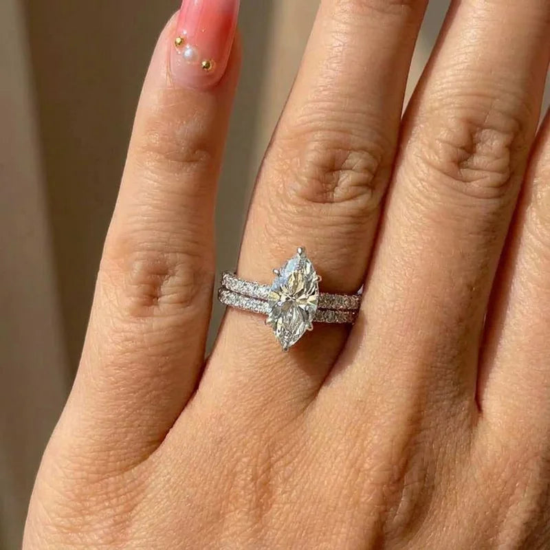925 Sterling Silver Fashion Classic Marquise Zircon Ring For Women Engagement Wedding Luxury High Quality Fine Jewelry Hot Sales Vera Lux