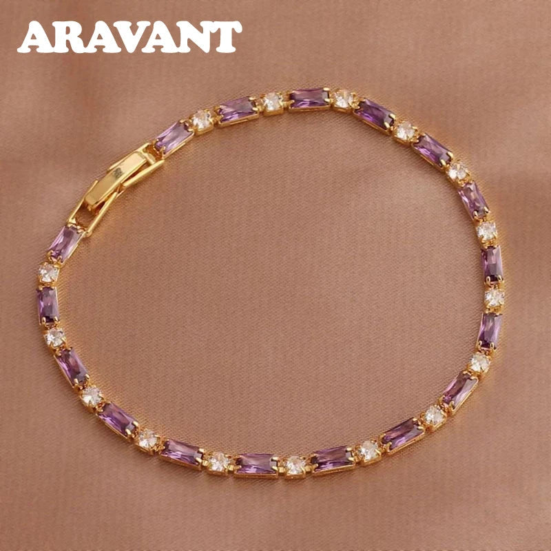Aravant 925 Silver 18K Gold Amethyst Bracelet Chain For Women Fashion Jewelry Vera Lux