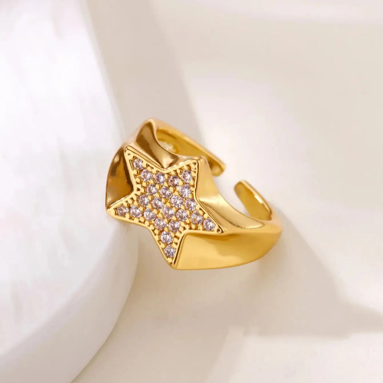 Zircon Star Knot Rings For Women Gold Color Stainless Steel Geometric Adjustable Finger Rings Wedding Couple Jewelry Gifts Vera Lux