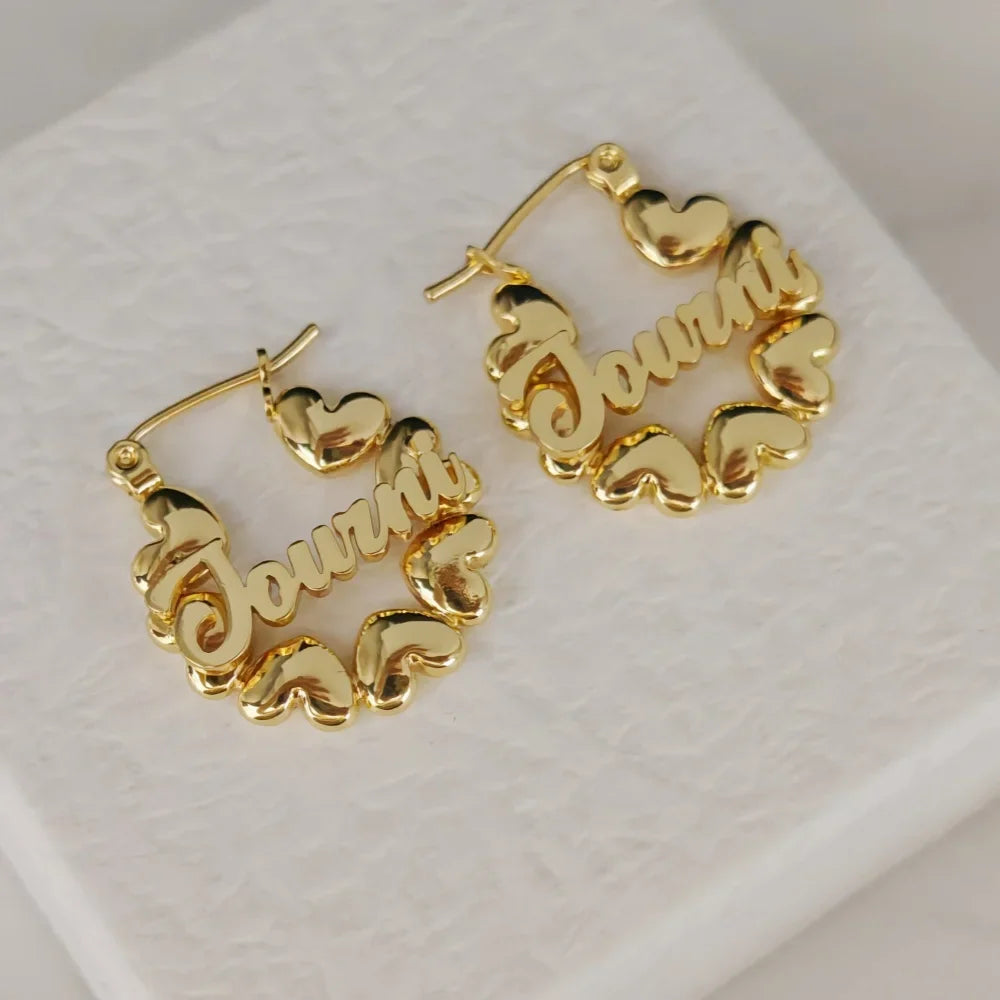 LeeChee Cute Heart Hoop Gift Customized Name Mini Earrings Personalized Party Jewelry Vera Lux