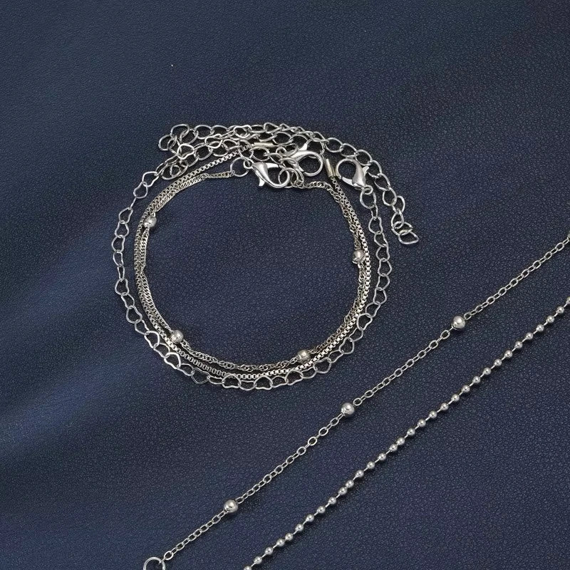 5 Pcs Set Silver Color Chain Bead Bracelets for Women Simple Elegant Vacation Beach Party Casual Jewelry Versatile Daily Wear Vera Lux