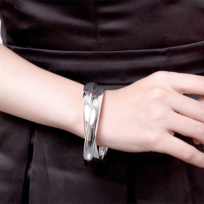 Aravant 925 Silver Double Circle Bangles For Women Men Fashion Jewelry Vera Lux
