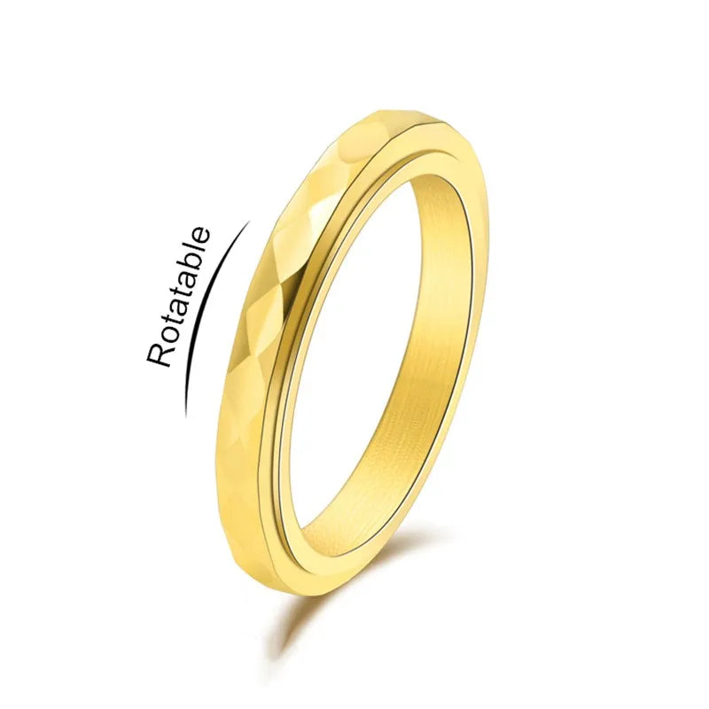 3mm Thin Stainless Steel Faceted Spinner Ring Wedding Band for Women Girl Size 5-12 Vera Lux