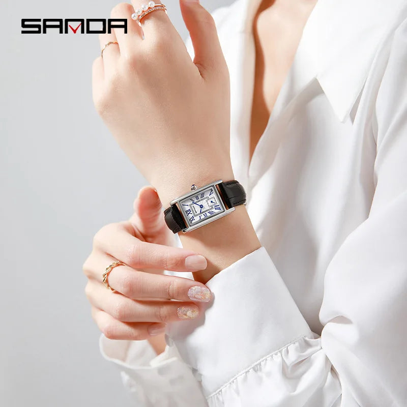 SANDA 1116 New Fashion 2025 Elegant Design Rectangle Dial Water Resistant Quartz Movement Business Women Analog Wrist Watch часы Vera Lux