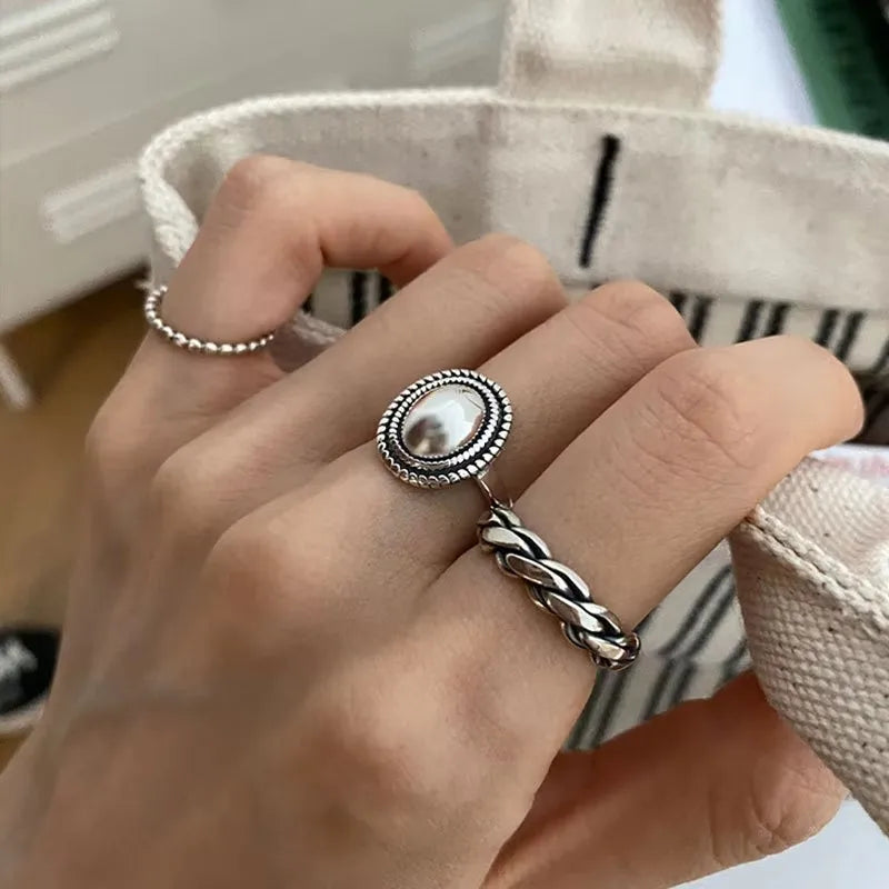925 Sterling Silver Rings Couples Accessories INS Fashion Vintage Twist Design Round Shape Geometric Thai Silver Jewelry Vera Lux
