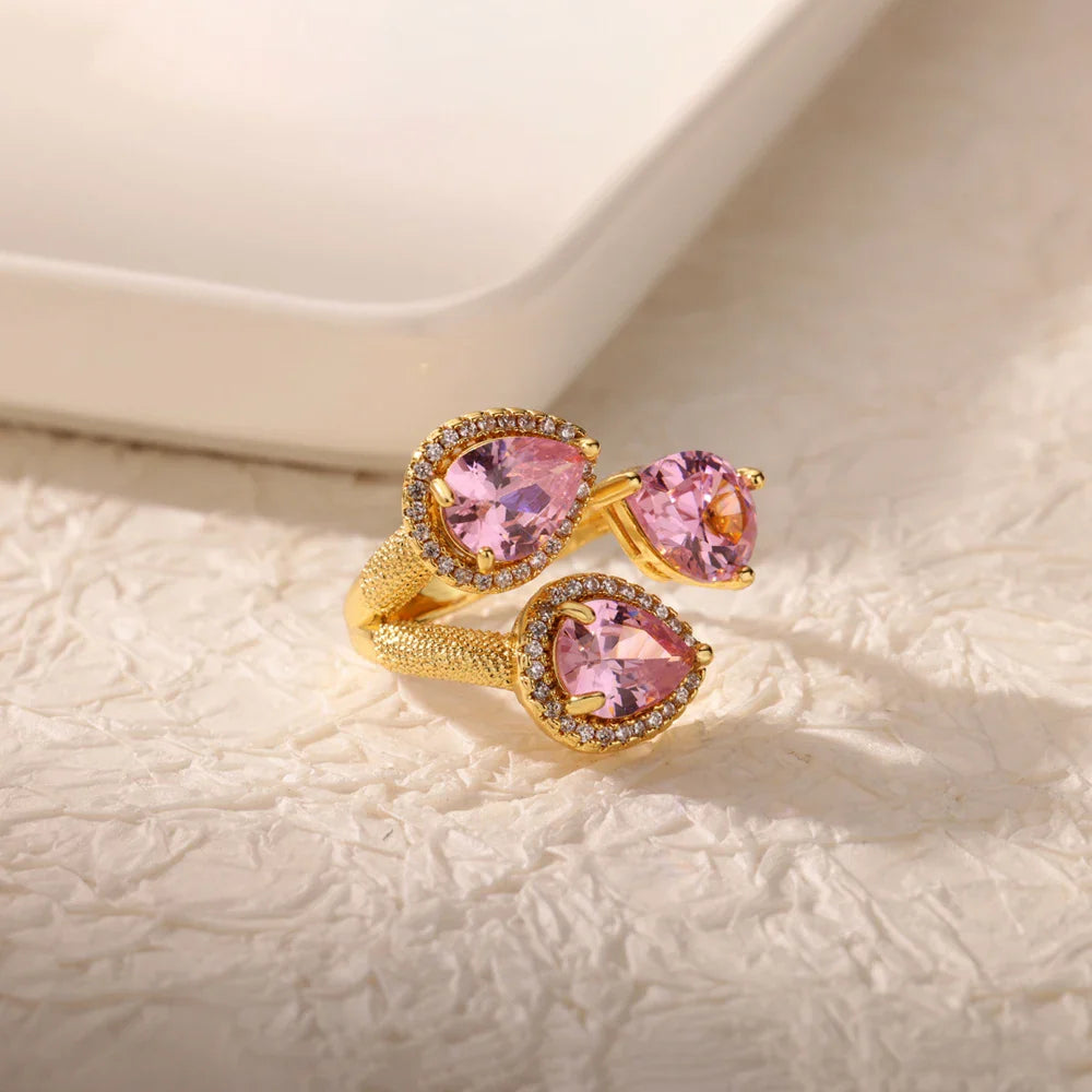 Luxury Colorful Zircon Rings For Women Fashion Gold Color Stainless Steel Open Finger Ring Wedding Party Aesthetic Jewelry Gift Vera Lux