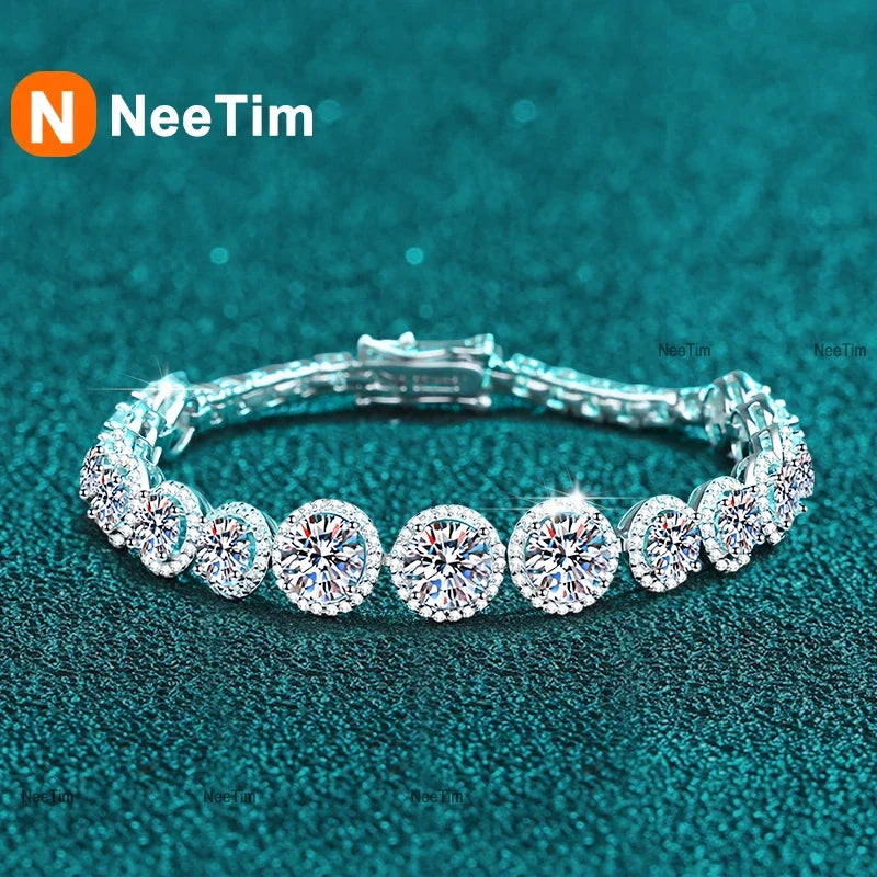 NeeTim D Color Moissanite Tennis Bracelet 925 Sterling Silver with White Gold Plated Shiny Bracelets Chian for Women Wholesale Vera Lux