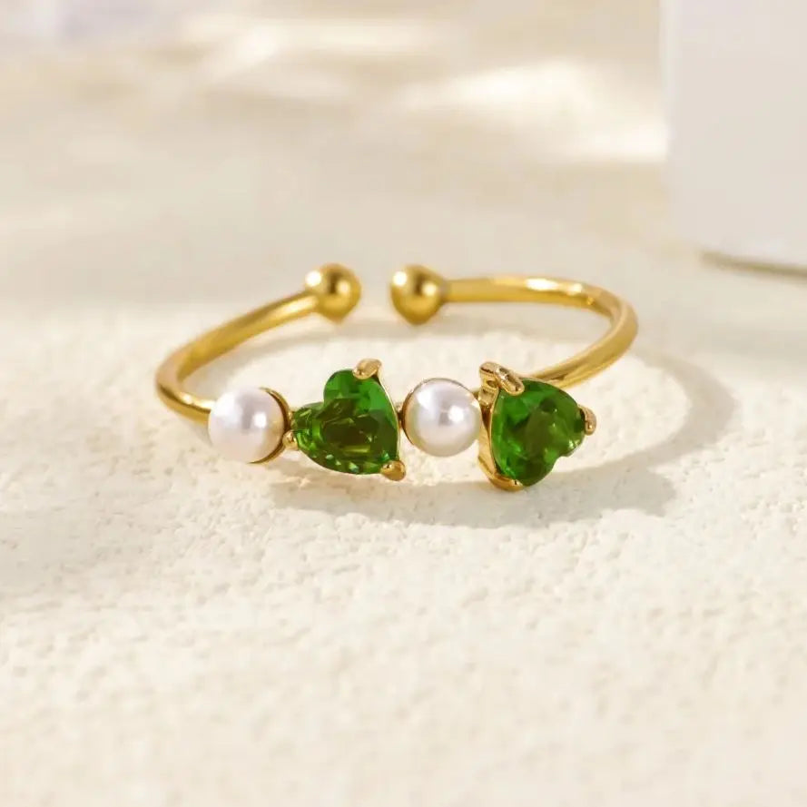 Stainless Steel Four Leaf Clover Rings For Women Gold Color Zircon Opening Couple Ring Aesthetic Wedding Bohemian Jewelry Gift Vera Lux