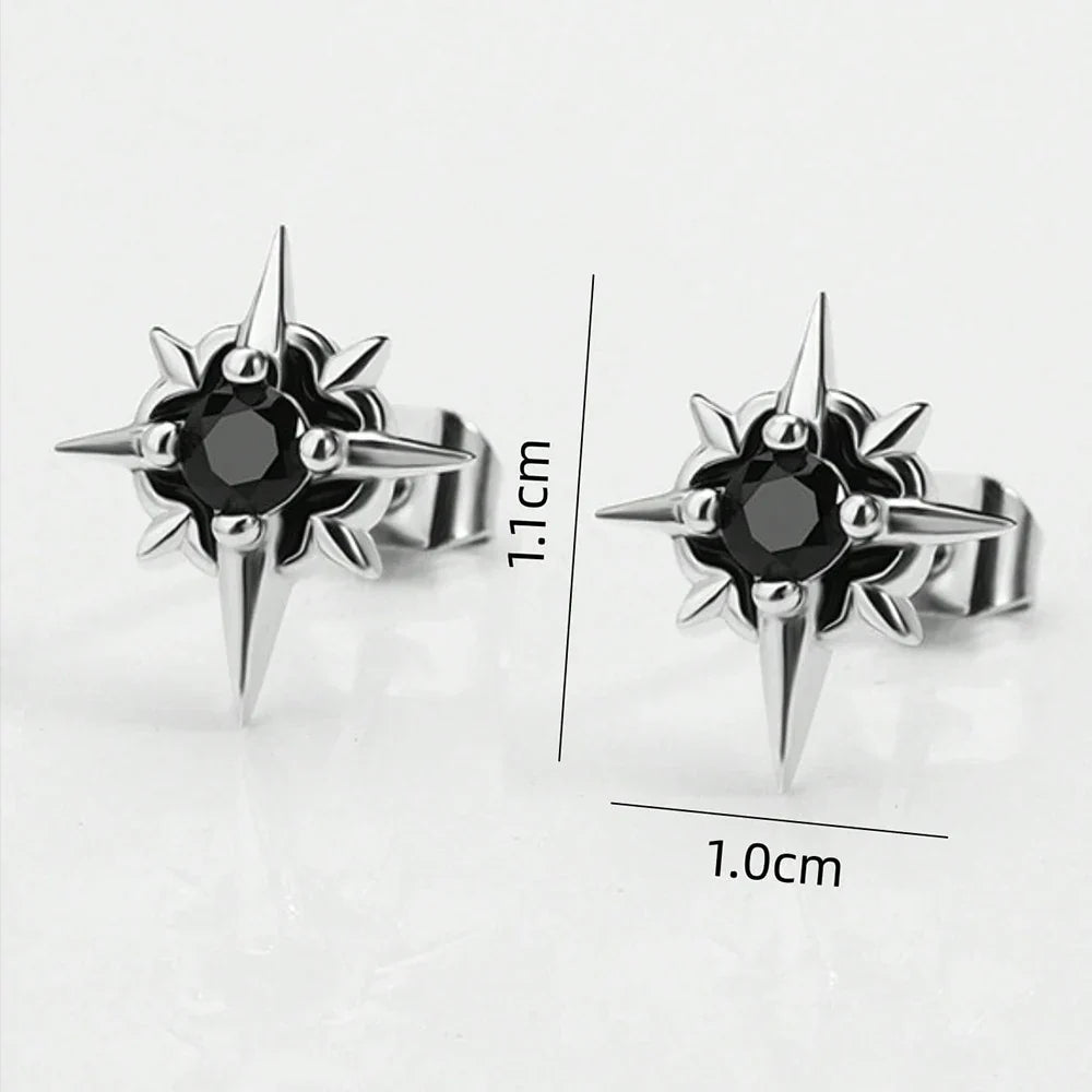 Black CZ Metal Star Earring Stud For Men Women Hip Hop Style Antique Silver Color Start Clear Crystal Couple Post Earrings Vera Lux