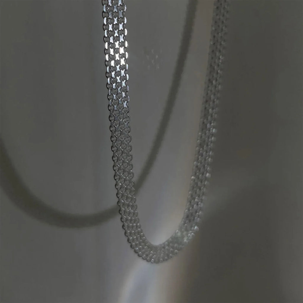 S925Silver European and American simple and unique woven hollow wide necklace ins trend mesh collarbone chain Vera Lux