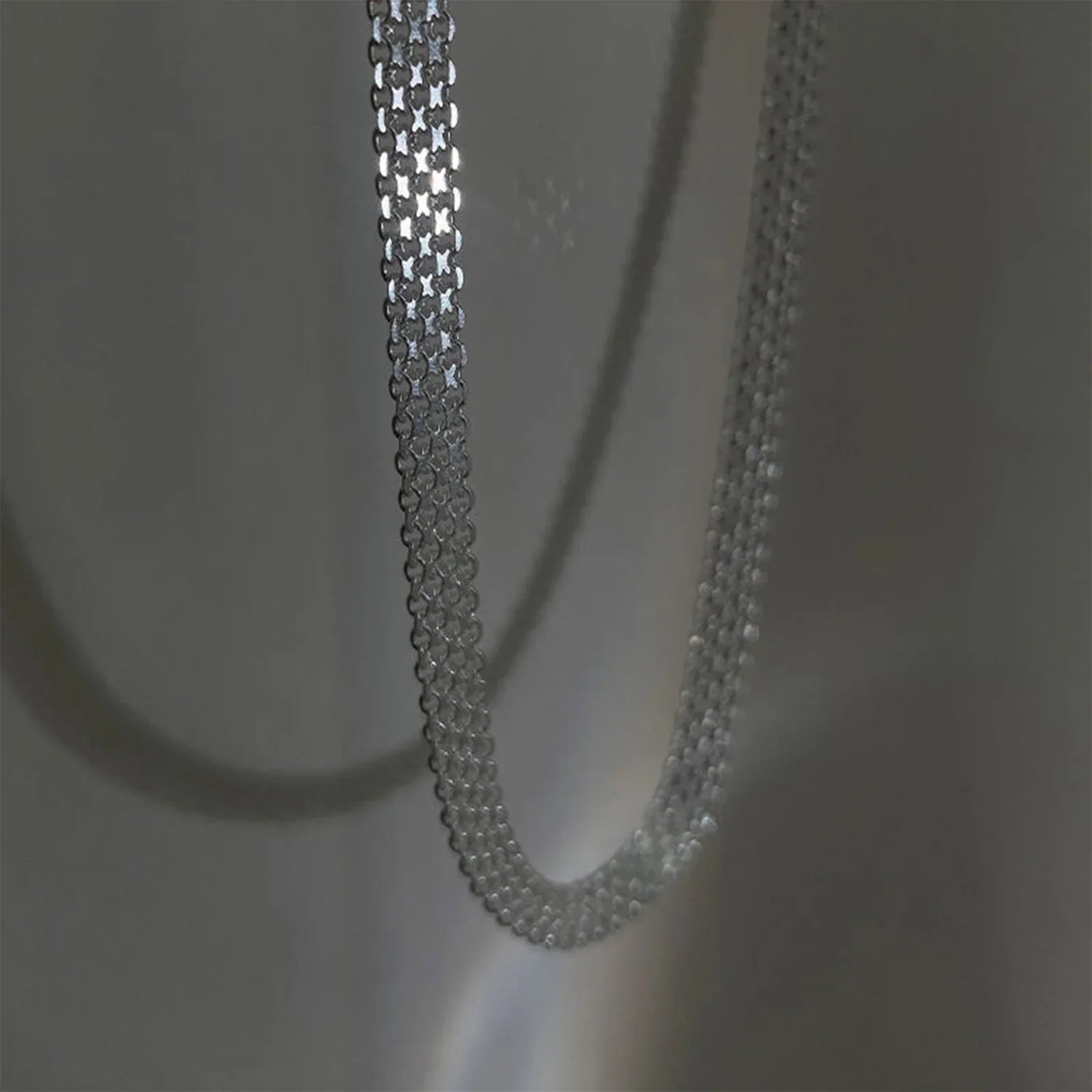 S925Silver European and American simple and unique woven hollow wide necklace ins trend mesh collarbone chain Vera Lux