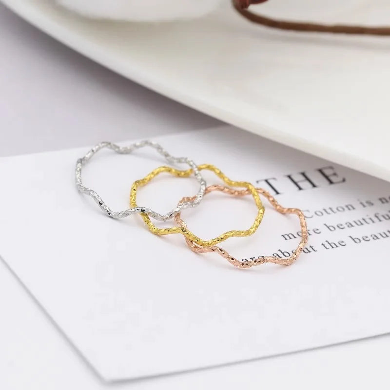 1mm Thin Stainless Steel Wave Design Ring Wedding Band for Women Girl Size 5-10 Vera Lux