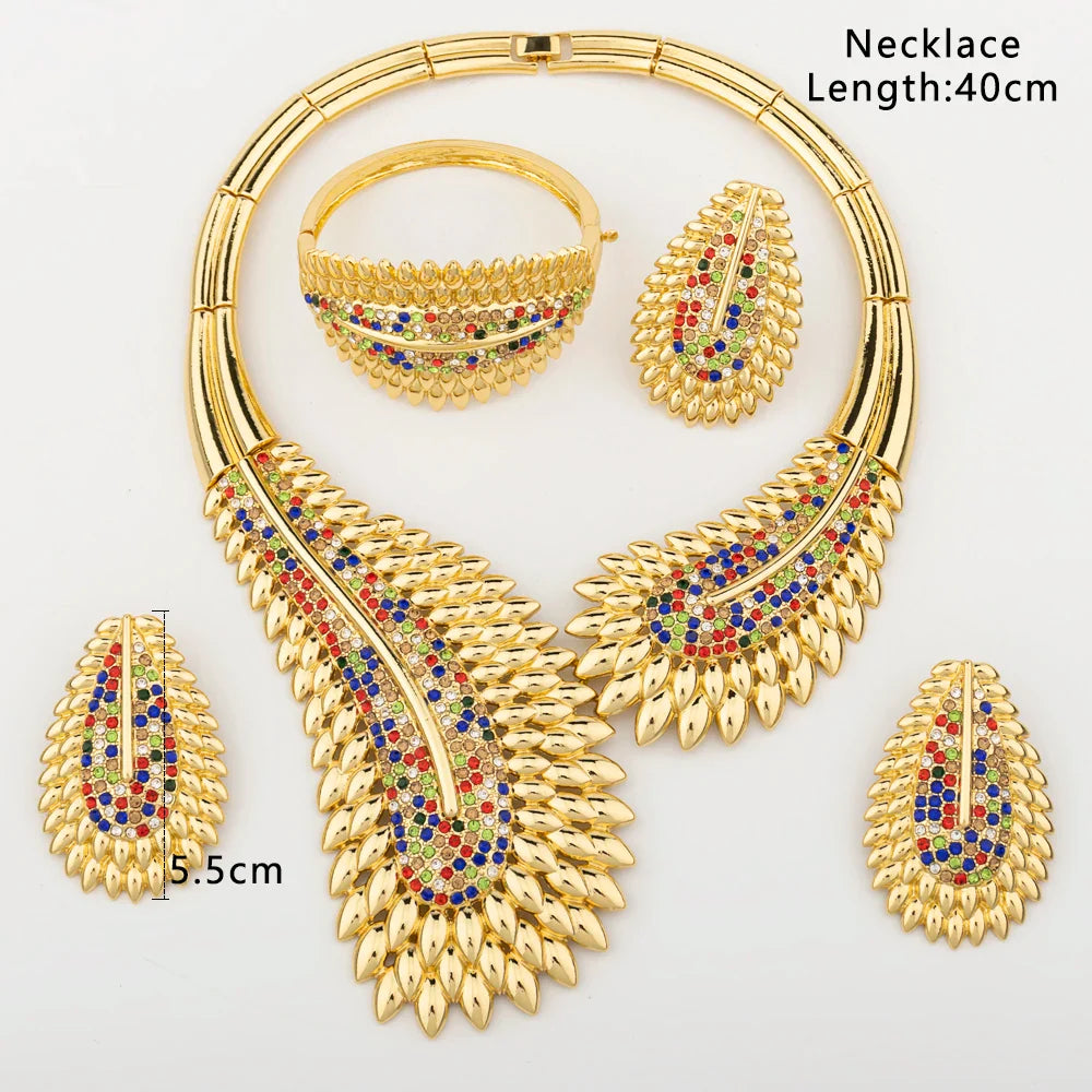 Trendy Colorful Jewelry Set for Women Zircon Collor Earrings and Necklace Large Gold Plated Bracelet Ring New Style Jewelry Gift Vera Lux