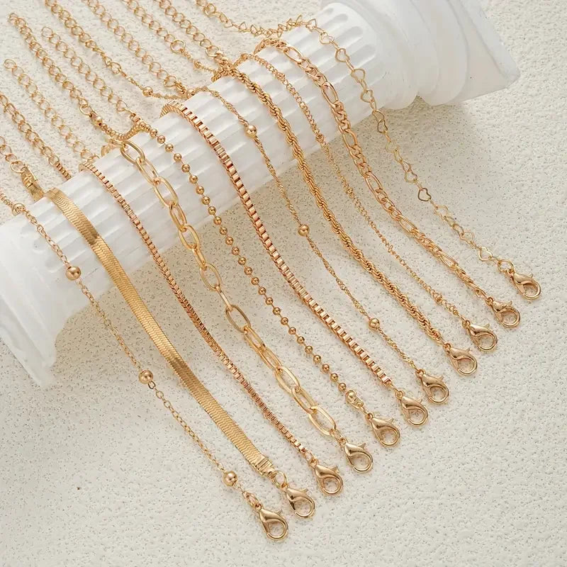11pcs Chic Snake Chain Bracelet Set for Women Boho Simple Elegant Heart Geometric Chain Vacation Date Casual Jewelry Gifts 2025 Vera Lux