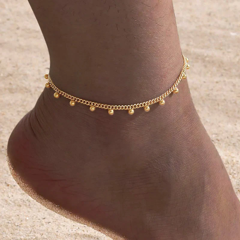 Anklet Bracelet on Legs Stainless Steel ,waterproof Adjustable Beach Beaded Ball Cuban Link Summer Boho Foot Jewelry for Women Vera Lux