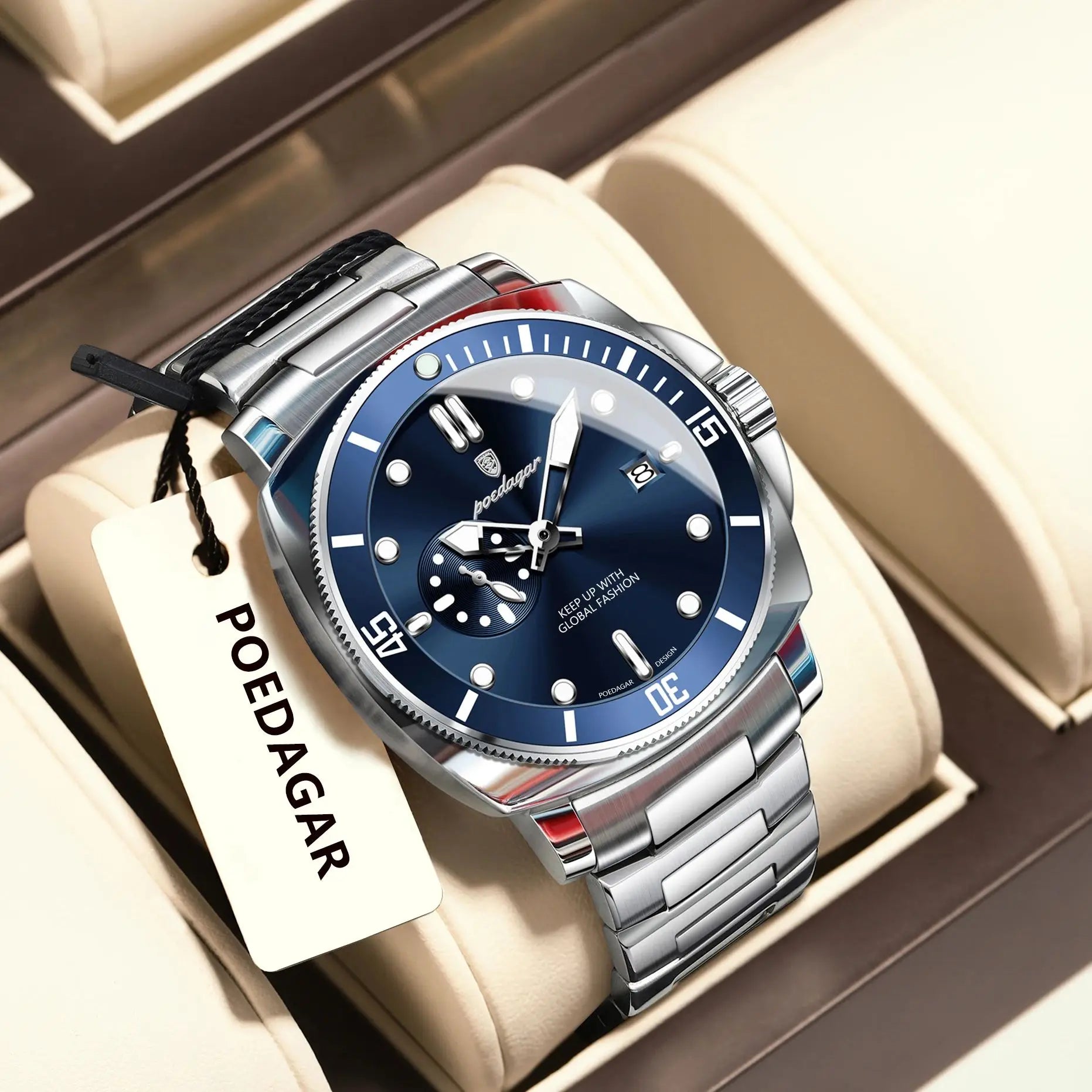 POEDAGAR Top Fashion Luxury Watch For Men Waterproof Luminous Date Men's Watches Stainless Steel Business Quartz Male Wristwatch Vera Lux