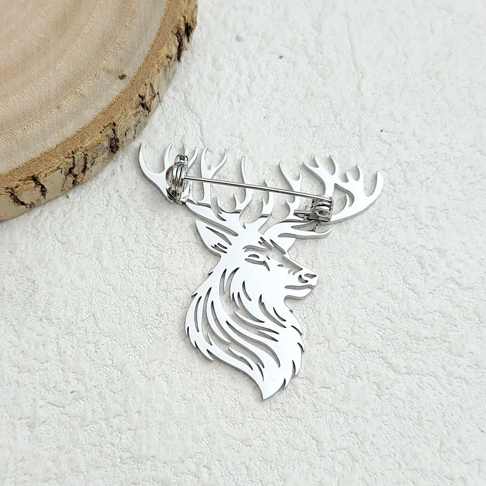Original innovative Sika deer hollow stainless steel gold-plated 18K brooch, suit lapel pin, waterproof formal fitting Vera Lux