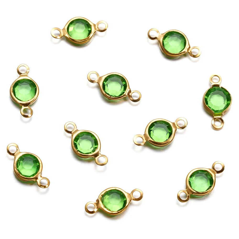 10pcs/lot Stainless Steel Crystal Round Double Ring Pendants for DIY Bracelet Necklace Beads Jewelry Making Accessories Vera Lux