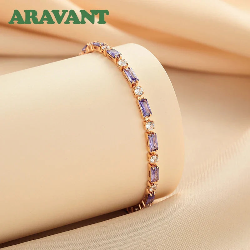 Aravant 925 Silver 18K Gold Amethyst Bracelet Chain For Women Fashion Jewelry Vera Lux