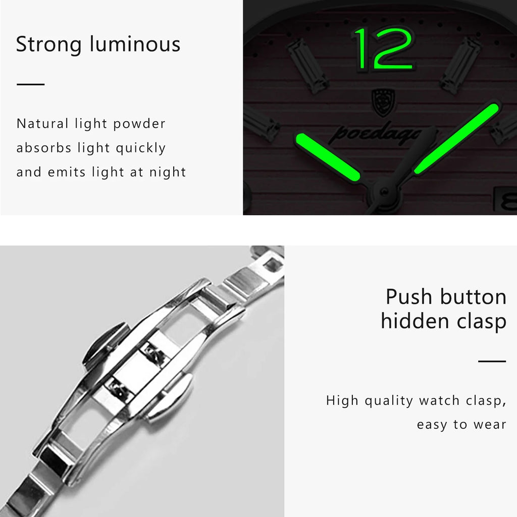 POEDAGAR Square Fashion Woman Wristwatch Luminous Waterproof Date Ladies Watch Luxury High Quality Quartz Women's Watches Reloj Vera Lux