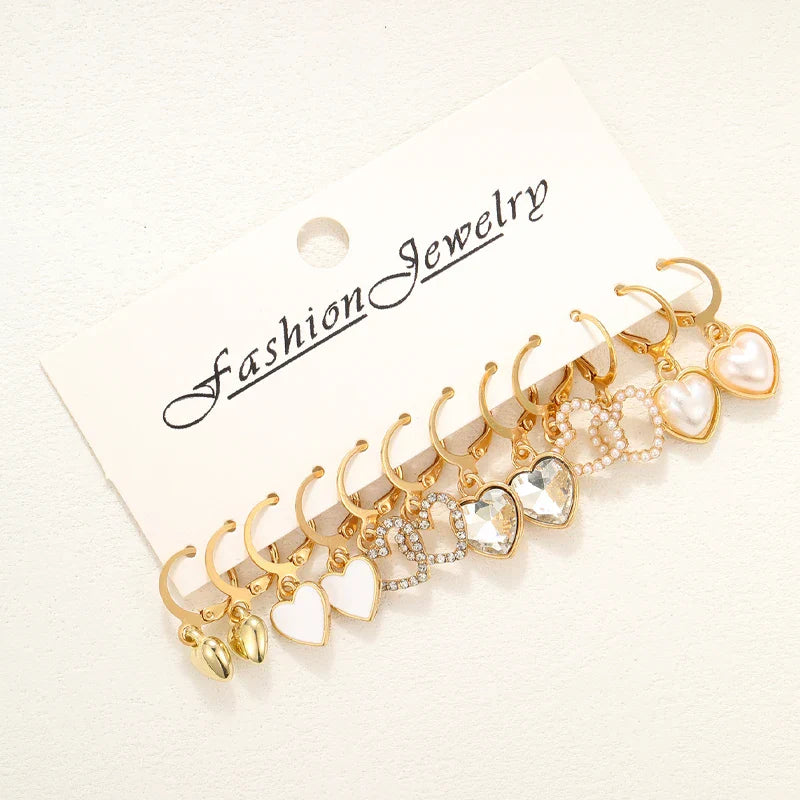 36 Pcs Boho Heart Hoop Earring Set for Women Gold Color Bohemia Vintage Pearl Earring  European and American Jewelry Gifts 2024 Vera Lux