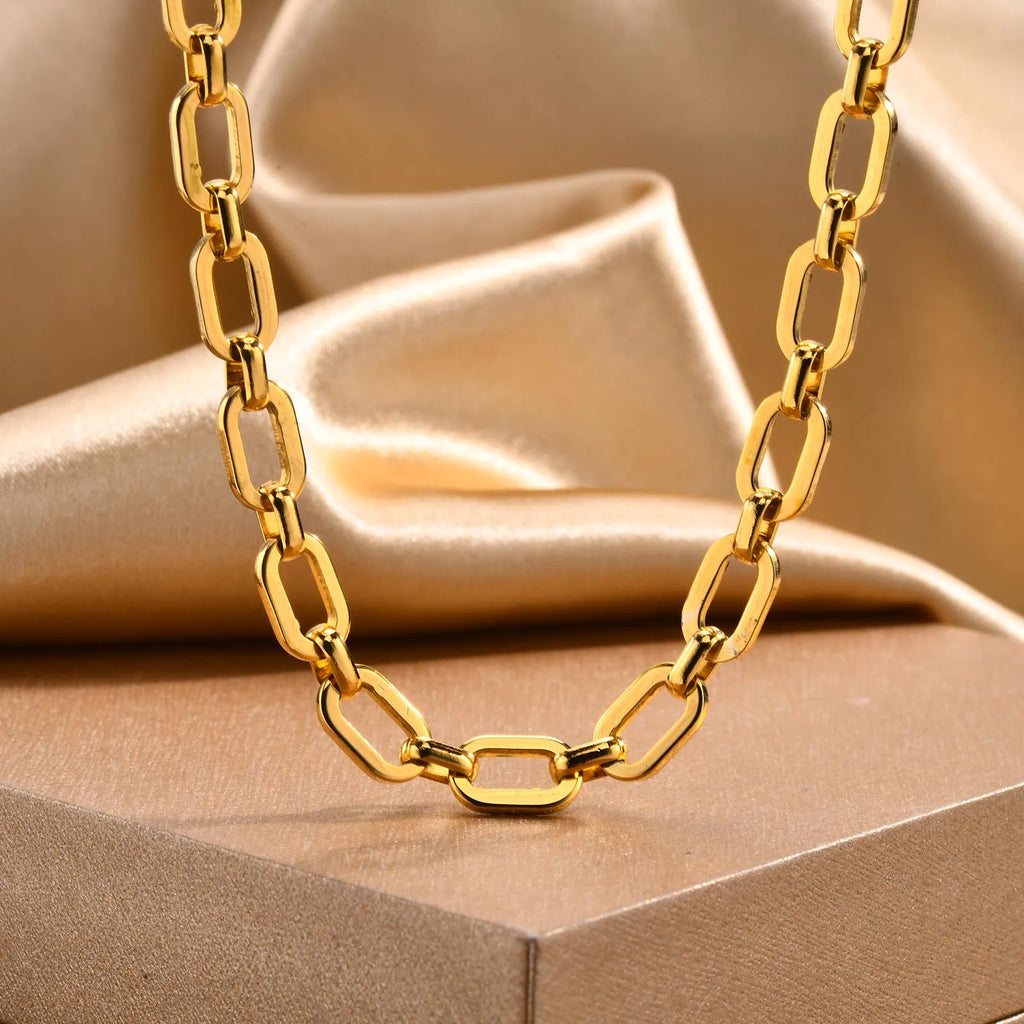 Chunky Gold Plated Link Necklace For Women, Stainless Steel Oval Thick Chain Choker Minimalist Jewelry Vera Lux