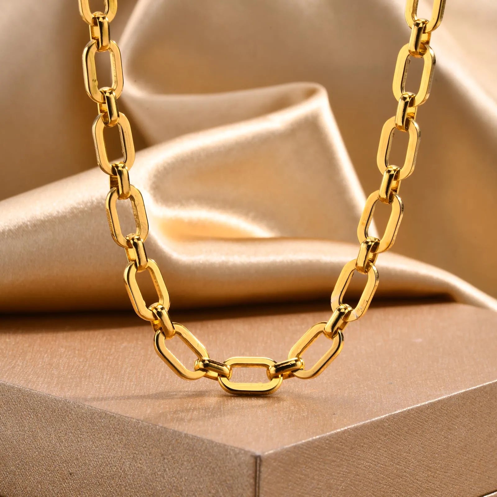 Chunky Gold Plated Link Necklace For Women, Stainless Steel Oval Thick Chain Choker Minimalist Jewelry Vera Lux