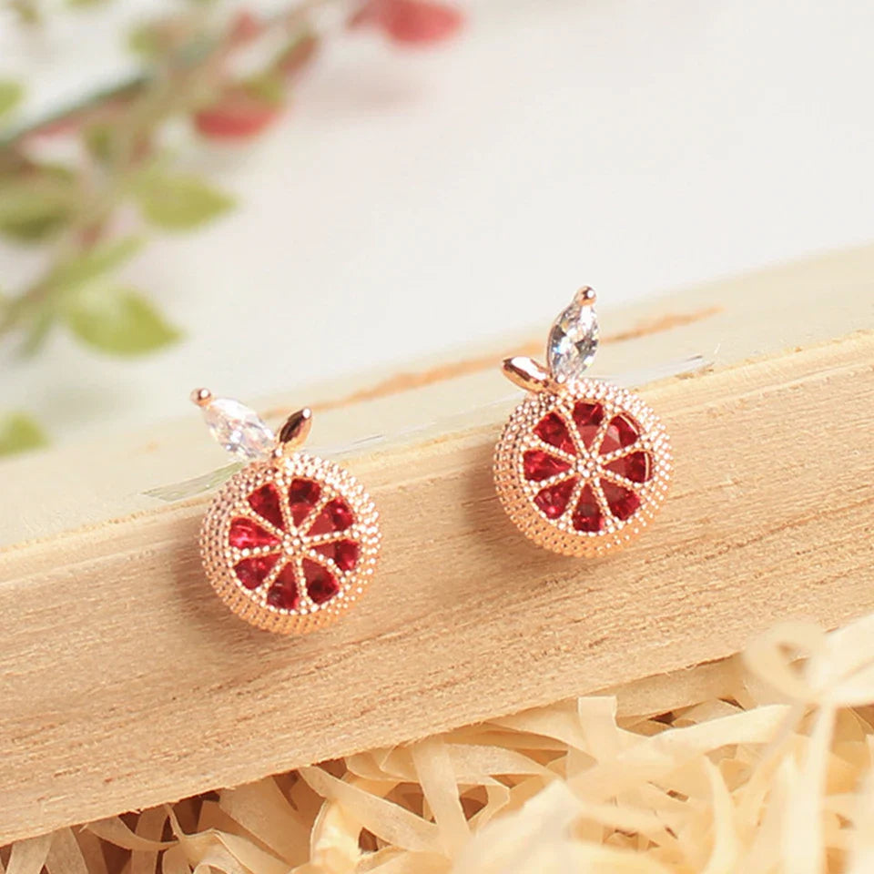 Yupsk Korean Cute Orange Lemon Fruit Stud Earrings for Women Girls Delicate Yellow Cubic Zirconia Fashion Daily Ear Accessories Vera Lux
