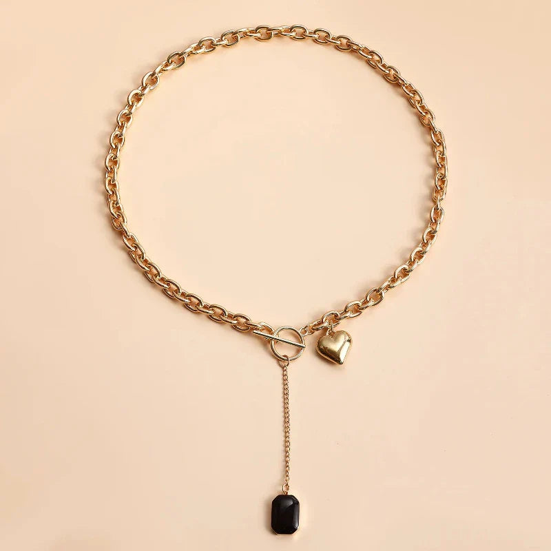 Europe And the United States Metal chain Fringe Heart Pendant Collar OT Buckle Creative Simple Fashion Necklace Ladies Vera Lux